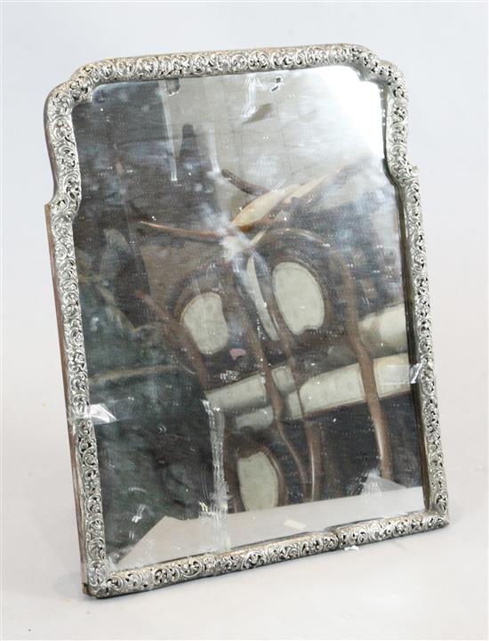 A large antique Dutch repousse silver mounted easel mirror, 26.5in.
